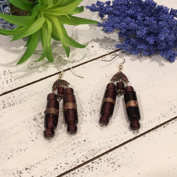 Purple Indian Dangle Earrings - Picture 6 of 7